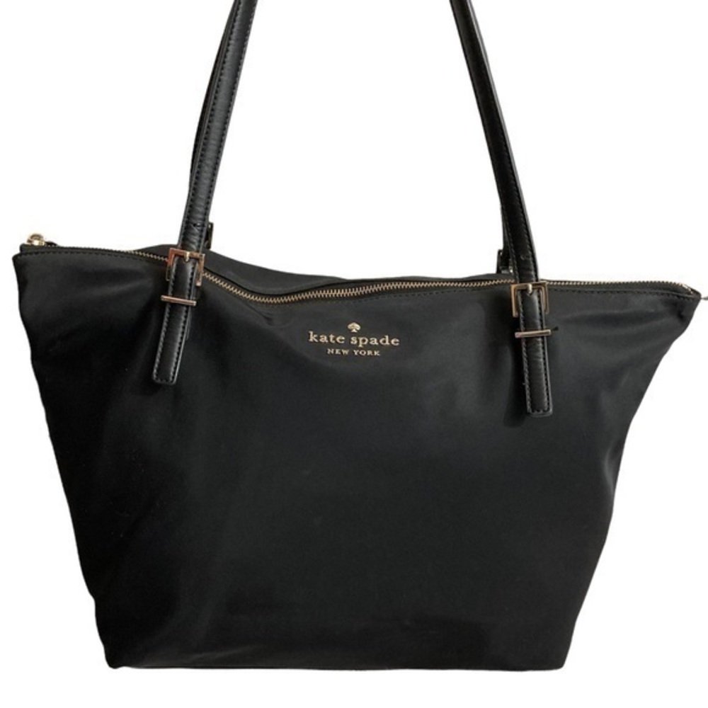 Kate spade black nylon and leather tote bag